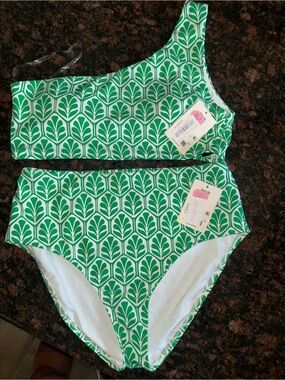 Alex Marie Green & White Patterned Bandeau Swim Top